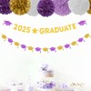 Purple White-Gold Party-Decoration Graduation Banner - 8pcs Kits Cap Garland