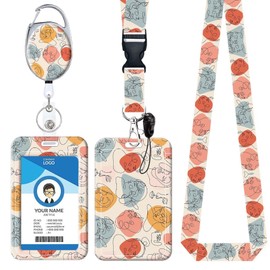 ID Badge Holder with Lanyard and Double Sided Color Print Retractable Badge Reel, Detachable Lanyard Name Card Tag Vertical ID Protector for Nurse Teacher Student Office Employees (Abstract Faces)
