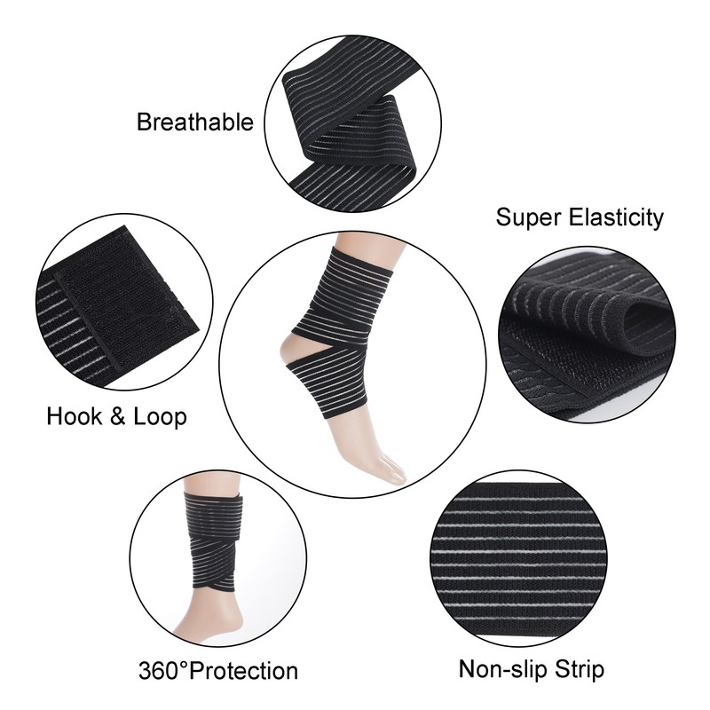 Rbenxia 4 Pieces of Black Elastic Ankle Compression Bandage Adjustable
