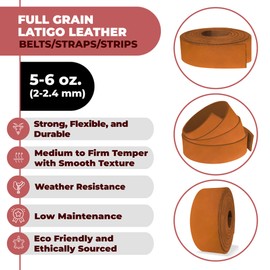 ELW 5-6 oz (2-2.4mm) Latigo Leather Belt Grade Straps | Size: 1"x84" (2.5x213cm) | Bright Yellow Brown | Full Grain Cowhide, Heavy Duty Holsters, Sheathes, Harness, Saddle, Guitar Straps, Crafts