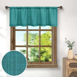 Teal Linen Window Valance for Kitchen 3 Inch Rod Pocket Semi Sheer Boho Farmhouse Light Filtering Dark Teal Blue Green Valance Curtain Topper for Bedroom Living Room Dining Bathroom 18 Inch Length