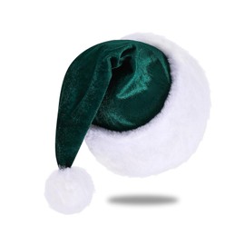 Subyan Santa Hats, Unisex Green Velvet Christmas Hat for Adults, Extra Thicken Classic Xmas Hat for Christmas New Year Festive Holiday Party Supplies