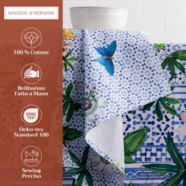 Maison d' Hermine Cloth Napkin 100% Cotton Set of 4 Decorative Washable Easter Table Napkins for Dining, Home, Wedding, Banquet, Buffet, Passiflora - Spring/Summer (45cm x 45cm)