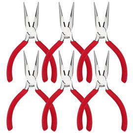 Needle Nose Pliers 5" Long Nose Pliers Set with Rubber Grip Mini Fine Needle Nose Pliers with Side Cutter for Cutting Wire Craft Jewelry Making(6 Packs)