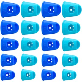 Pndeyo 20pcs Rubber Finger Tip Guard, 5 Sizes Finger Grips Protector for Sorting Paper, Rubber Fingertip Cover Cap for Sewing Carving Cutting Painting Guitar Playing- Light Blue & Dark Blue