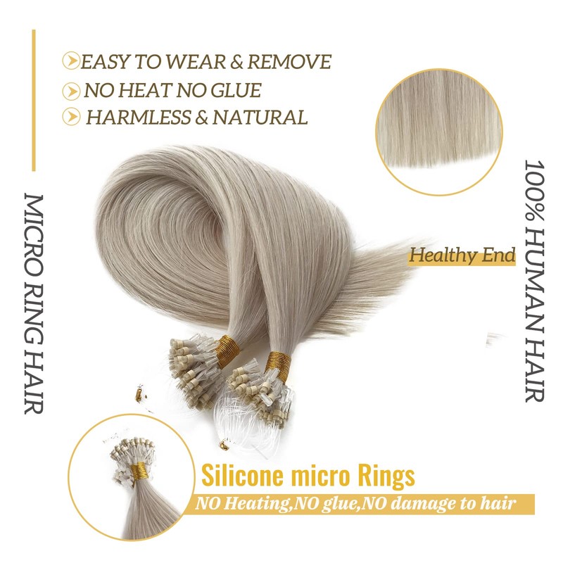 Smavida Ice white Micro Loop Human Hair Extensions for White