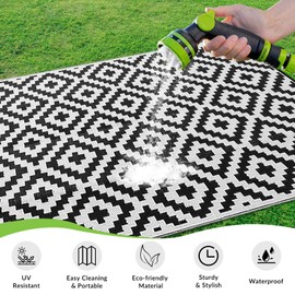 Waterproof Outdoor Rug Reversible Plastic Straw Patio Rug for Camping, RV Mat Outside, Indoor Outdoor Carpet for Porch, Deck, Backyard, Camper, Balcony, Picnic (Gray & White, 5 x 8 Feet)