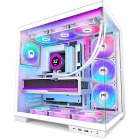 HYXN H1 HYXN ATX PC Case - Pre-Installed with 7 PWM ARGB Fans - Dual Cavity Mid-Tower PC Gaming Case - with Type-C - Can Hold up to 3X 360mm heatsinks simultaneously (White, H1)