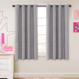 H.VERSAILTEX Blackout Star Curtains for Kids Room Boys Girls Twinkle Stars Thermal Insulated Cute Thick Soft Curtain Drapes, Grommet Top, 1 Panel, 52" W x 63" L, Grey/Pink