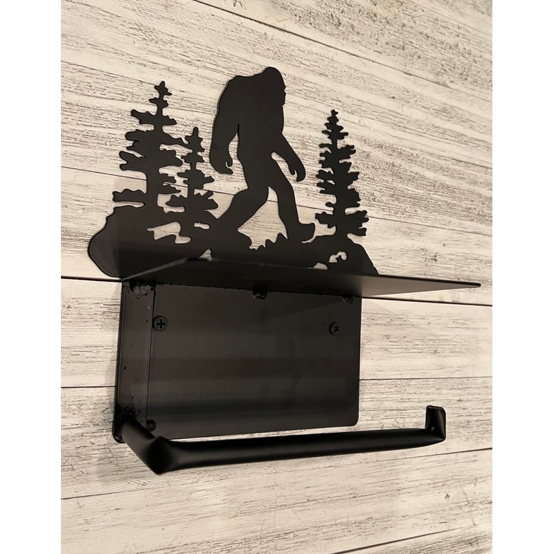 Bigfoot Sasquatch Metal Toilet Paper Holder with Phone Shelf -