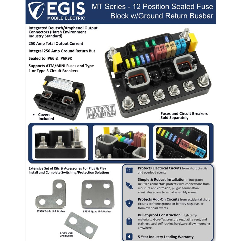 EGIS MT Series 12P Sealed Distribution Block w/Ground Busbar (3412B)