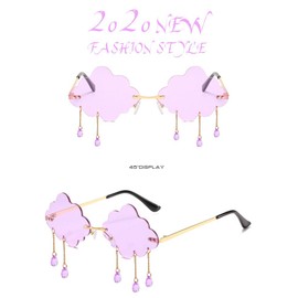 BOJOD Rimless Cute Sunglasses For Women Trendy Vintage Creative 90s Sunglasses Funny Cloud Shaped Disco Glasses, Purple, Large