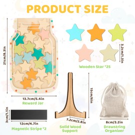 Magnetic Star Jar Reward System for Kids - Classroom & Home Behavior Chart with Stars - Wooden Motivational Jar for Potty Training, Chores, Responsibility