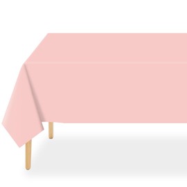 QIKSION Blush Pink Plastic Table Cloth Disposable 2 Pack, 54 x 108 Inch Tablecloths for Valentines, Easter, Mothers Day Decorations, Baby Shower Birthday Party, Rectangle Table Cover