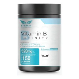 ETERNAL NUTRITION Infinity Complejo B Elevado (150 Cápsulas) | 11 Formas Bioactivas de Vitamina B: B1, B2, B3, B5, B6, B7, B9 y B12 | Alta Absorción | 150 Porciones · 520 mg | Energía y Metabolismo