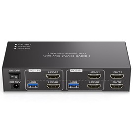HDMI KVM Switch Dual Monitors 2 Computers KVM Switch 4K@60Hz Share Dual Monitors and 4 USB 3.0 Ports Support Extended/Copy Mode with DC 12V Adapter&Wired Controller