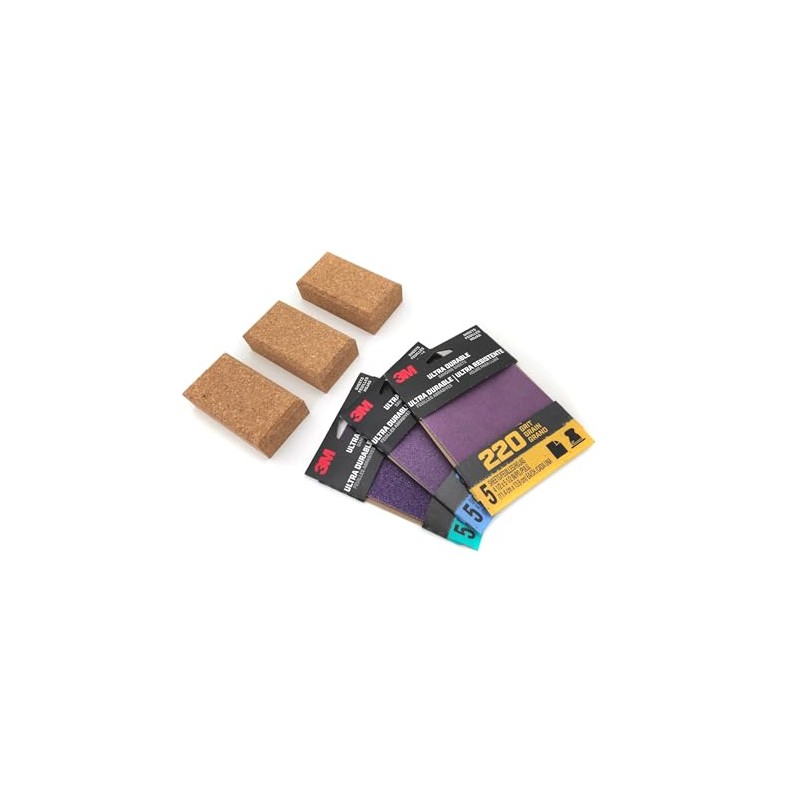 Cork Sanding Block Set with Ultra Durable Sandpaper – Includes