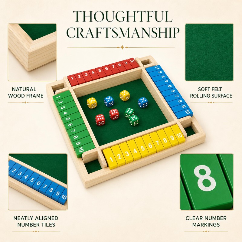 OANM studio Shut The Box Game, 4 Player Wooden Square