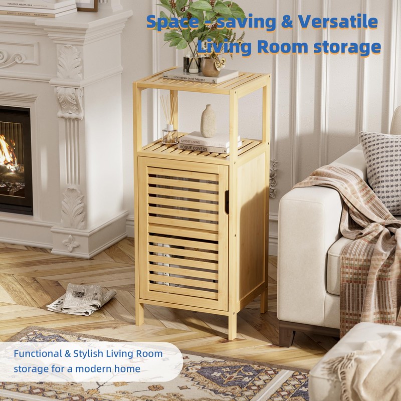 HITNET Bathroom Cabinet Freestanding, Small Bamboo Floor Cabinet, 4 Tier