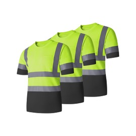 Ubon Safety Shirts for Men, Reflective High Visibility Construction Shirts Short Sleeve Work Shirts 3-Pack, Yellow Black, X-Large