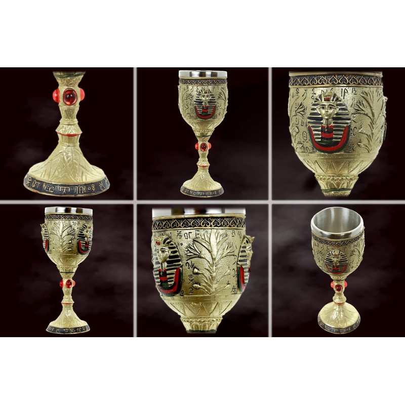 Decorative Goblet "Pharaoh Tutankhamun" - Golden Chalice with Pharaoh Mask
