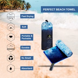 4Monster Microfiber Beach Towel with carry bag Sand Proof Travel Towel Quick Dry Lightweight Towel for Hiking Yoga Gym Sports Swimming Camping Fitness Bath