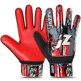 Jazzy Sports Football Goalkeeper Gloves for Kids, Youth Goalkeeper Gloves, Non-Slip 4mm Latex Palm with Strong Grip, Double Wrist Protection (Red 1, Size 2, Suitable for 4-5 Years)