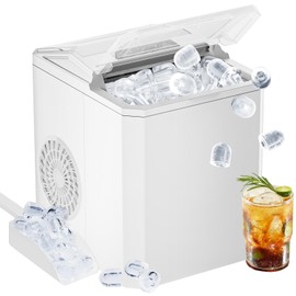 DUMOS Portable Ice Maker for Countertop, 26.5lbs/Day, Fast Ice Making in 6 Mins, 9 Bullet Ice Cubes, 2 Ice Sizes, Self-Cleaning Quiet Compact Ice Machine for Home, Kitchen, White