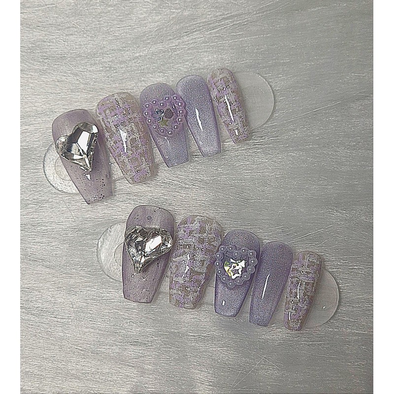 [In-store special discount] Light purple tweed magnetic gel handmade nail