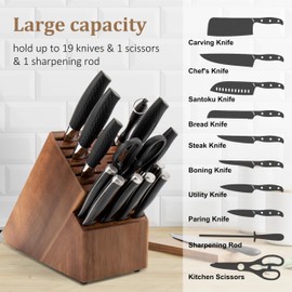 20 Slot Knife Block Storage without Knives,Acacia Wood Universal Knife Holder for Kitchen Countertop,Large Butcher Block Organizer,Easy Kitchen Knife Storage (Brown)