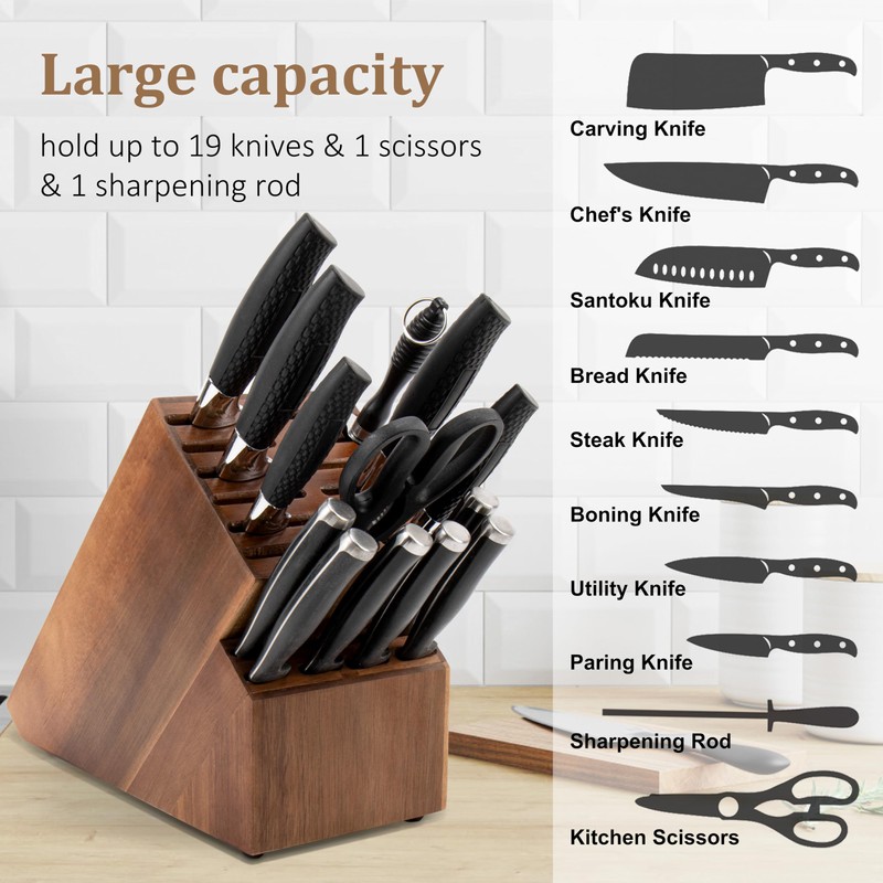 20 Slot Knife Block Storage without Knives,Acacia Wood Universal Knife