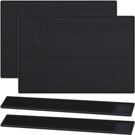 Jingmore 4 Pcs Thick Rubber Bar Mats for Bartending, Durable Non-Slip Spill Mat for Countertop, Home Kitchen, Coffee Bars, and Restaurants Accessories, Black(18" X 12"+24" X 3")