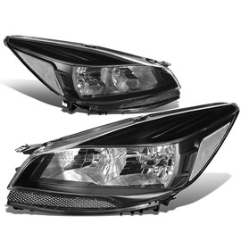 Factory Style Pair of Headlights Assembly Lamps Compatible with Ford Escape 3rd Gen 2013 2014 2015 2016, Driver and Passenger Side, Black Housing Clear Corner