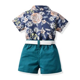 FAXSON Baby Boys Girls Brother and Sister Matching Outfits Clothes Floral Gentleman Shorts Set(Blue boy,110/4T)
