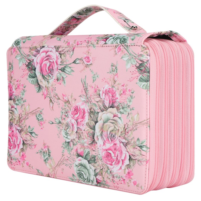 Pencil Case Rose Printed Multi Layer Zipper 252 Slots Portable