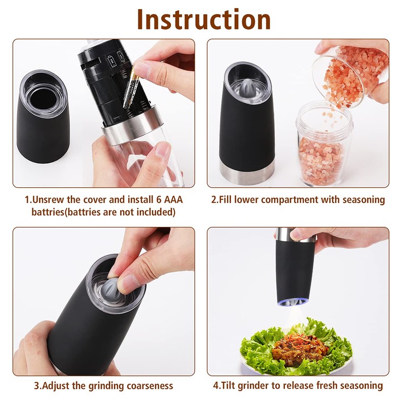 Gravity Electric Salt Pepper Mill Set, Electric Salt and Pepper
