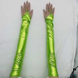 Specell Women's Faux Leather Adult Elbow Length Fingerless Gloves Party Patent Leather Coated Elegant Gloves Long 55cm/21.65" - Grass Green