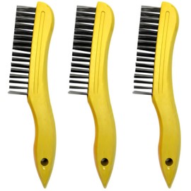 Hymnorq 3 Pack Wire Scratch Brushes with Wooden Shoe Handle and 4-Row Heavy Duty Steel Bristles for Removing Paint Stains Rust Corrosion Welding Slag and More, 1" Long