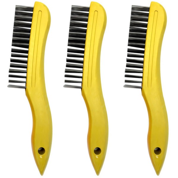 Hymnorq 3 Pack Wire Scratch Brushes with Wooden Shoe Handle
