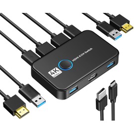 Giimake KVM Switch HDMI for 2 Computers Sharing One HD Monitor, Keyboard, and Mouse - Support 4K@60Hz, 2 HDMI Cables, 2 USB Cables, 1 USB C Charge Cable Included