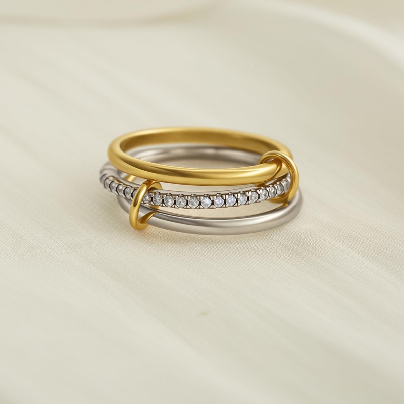 HOLINSE Stackable Rings for Women, Multicolored Connected Ring Set, Gold