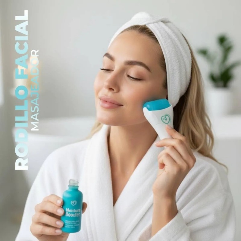 Set De Rodillo Facial, Suero Y Parches Con Ácido Hialurónico