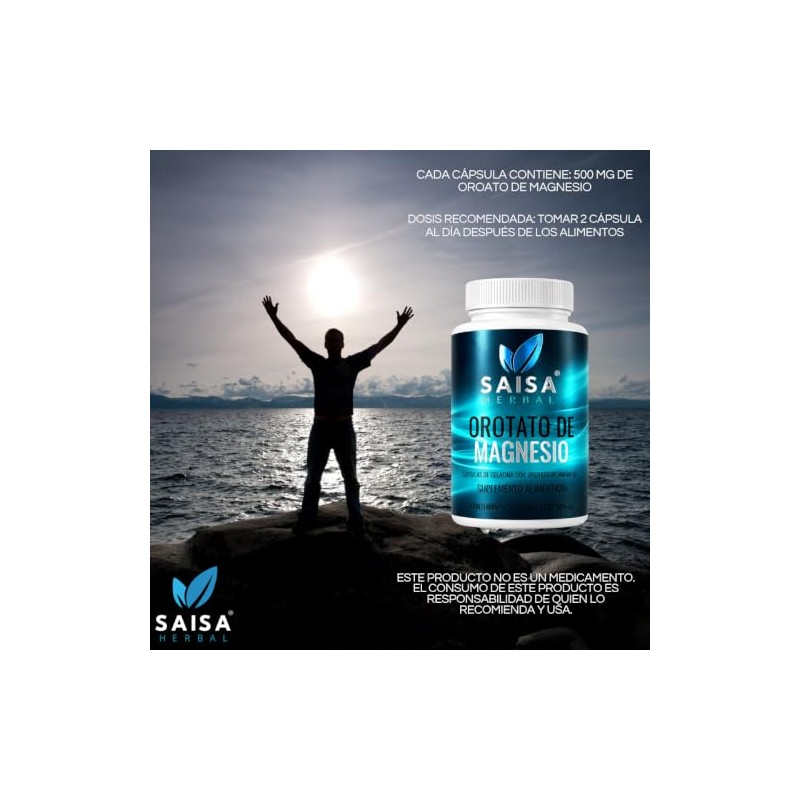 SAISA HERBAL Orotato de Magnesio 100% Puro, 120 Cápsulas |