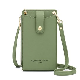 LEOLEO Women's Smartphone Pouch, Shoulder Bag, Cross-body Pouch, Shoulder Bag, Pochette Handbag, Popular, Cute, Lightweight, Wallet, green 01, 11 x 18 x 2.5 cm