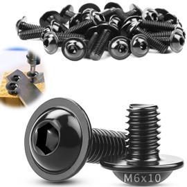 TXXATX Pack of 50 Rounded Head Screws Stainless Steel M6 x 10 mm Screws M6 with Flange Hexalobular Socket ISO 7380-2 Flat Head Screws Stainless Steel A2 V2A Black Full Thread for Table Legs Vehicle