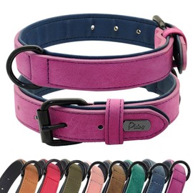 Didog Soft Padded Leather Dog Collar, Breathable Heavy Duty Dog Collar Leather with Adjustable Rust-Proof Metal Buckle for Small Medium Large Dogs, Purple, L
