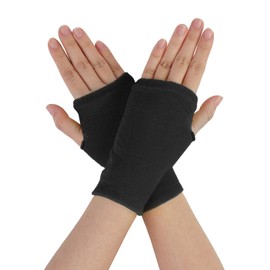 Pair Black Grid Fingerless Elastic Wrist Short Gloves Winter Mittens for Ladies