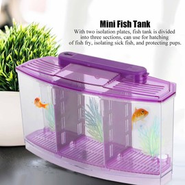 Betta Fish Tank, Adjustable Light Breeding Fish Tank with LED Light,Incubator Mini Fish Tank LED Acrylic Three Divisions Breeding Isolation Box for Small Fishes(Purple)