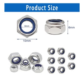 M6 Nylon Insert Lock Nuts, 20pcs 6mm Stainless Steel Hex Insert Lock Nuts, Self-Locking Nut with Nylon Inserts for Washer Bolts & Screws for Assembling and Fastening, Silver
