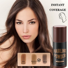 Hairline Powder Hair Root Touch Up, Sweatproof Hairline Shadow Hair Filler, Waterproof Hair Root Concealer, Instantly Root Cover Up Powder for Hairline & Eyebrows (Medium Brown)